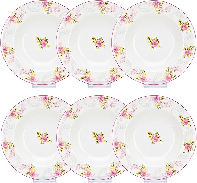 Bone China Deep Plate Set of 4 Dinner Plates Salad Plates Dinnerware Sets Serving Bowls Soup Bowls Kitchen Plates Tableware Set for Home and as a Gift (English Rose Set of 6)