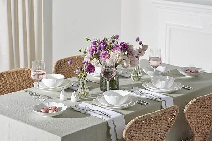 Lenox Dinnerware Set Studio 1414 Scallop 16-Piece Set Service For 4 Bone China Material Dishwasher &amp Microwave Safe Home And Kitchen Kitchen And Dining Plates And Bowls Sets (White 16 Piec