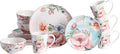 Bico Margret's Garden Ceramic 16 pcs Dinnerware Set Service for 4 Inclusive of 11 inch Dinner Plates 8.75 inch Salad Plates 24oz Cereal Bowls and Mugs for Party Microwave &amp Dishwasher Safe