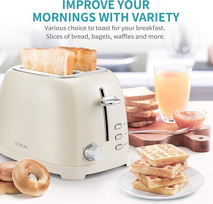 Ultrean Toaster 2 Slice with Extra-Wide Slot for Toasting Bagels Breads Waffles &amp More Stainless Steel Material with Removable Crumb Tray 6 Browning Settings