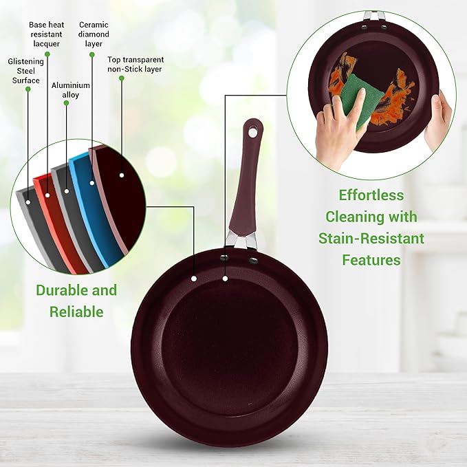 NutriChef Nonstick Cookware Excilon Home Kitchen Ware Pots &amp Pan Set with Saucepan Frying Pans Cooking Pots Lids Utensil PTFE/PFOA/PFOS free 11 Pcs Purple Diamond One size
