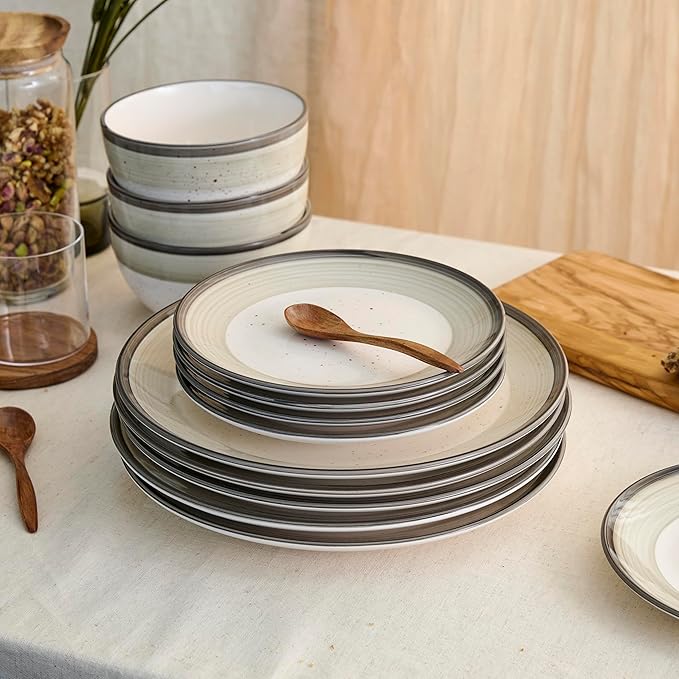 Earth &amp Clay Harlow 12-Piece Dinnerware Set Earthenware Beige
