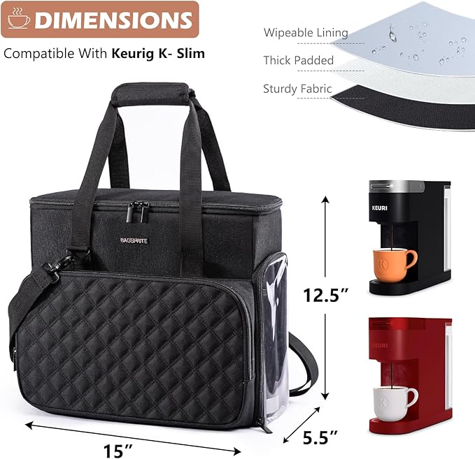 BAGSPRITE Travel Coffee Maker Carrying Case for Keurig K-Mini Plus &amp K-Slim – Portable Single Serve Coffee Machine Storage Bag with Accessories Space Coffe e Maker Travel Bag