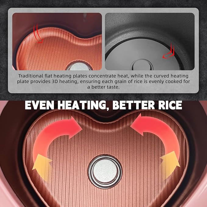 Heart Shaped Pink Rice Cooker Small Multifunctional Peach Heart Shape 300W High Power Preset Timer Automatic Heat Preservation Cute Rice Cooker for New Year Valentine's Day Gifts (1.8L 4Cups)