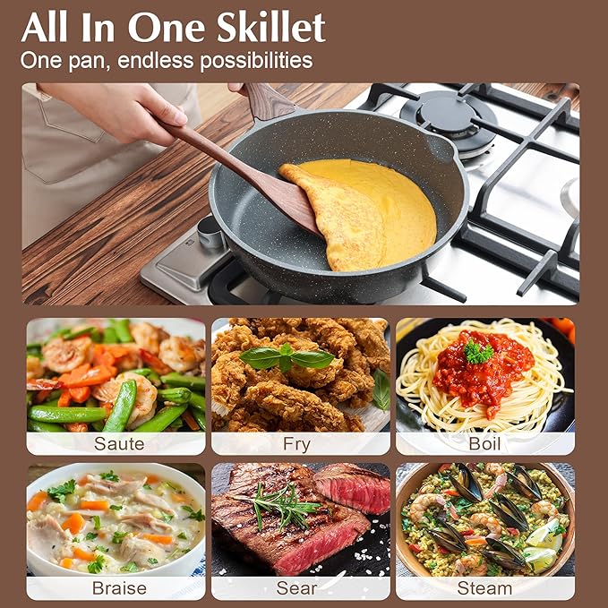 SENSARTE 17 Pcs Nonstick Detachable Handle Cookware Set 16 Pcs Nonstick Ceramic Pots and Pans Set w/Frying Pans Set Saucepans Set