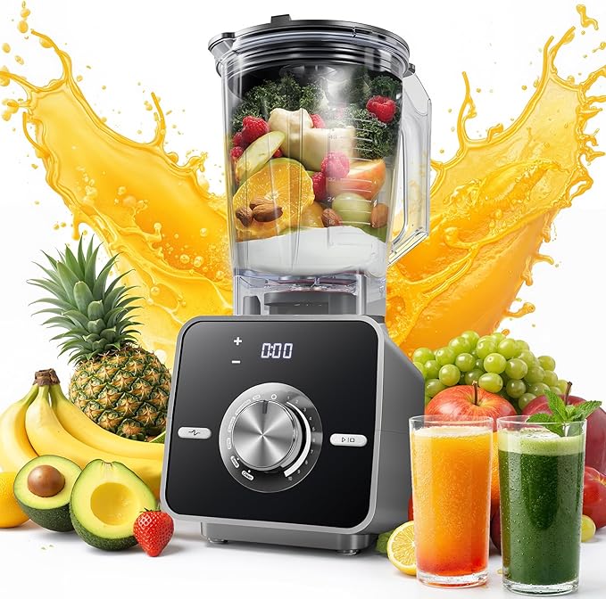 Home Blender 1400W High-Speed Blender for Ice Crushing Power Stainless Steel Blades Kitchen Timer 10 Speeds 6 Programs for Smoothies Frozen Drinks Self-Cleaning 64oz Bulk Production