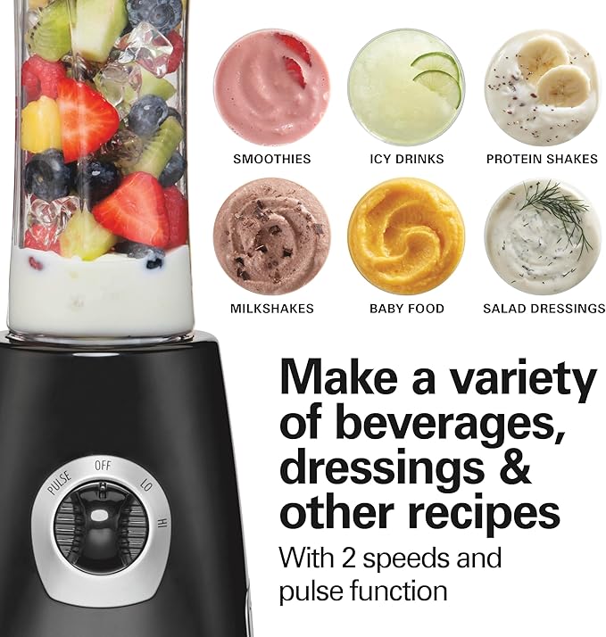 Hamilton Beach Go Sport Portable Blender For Smoothies With 20 Oz. Blend-In Personal Travel Jar 600 Watt Motor And Stainless Steel Blades For Powerful Blending Performance Black (51143G)