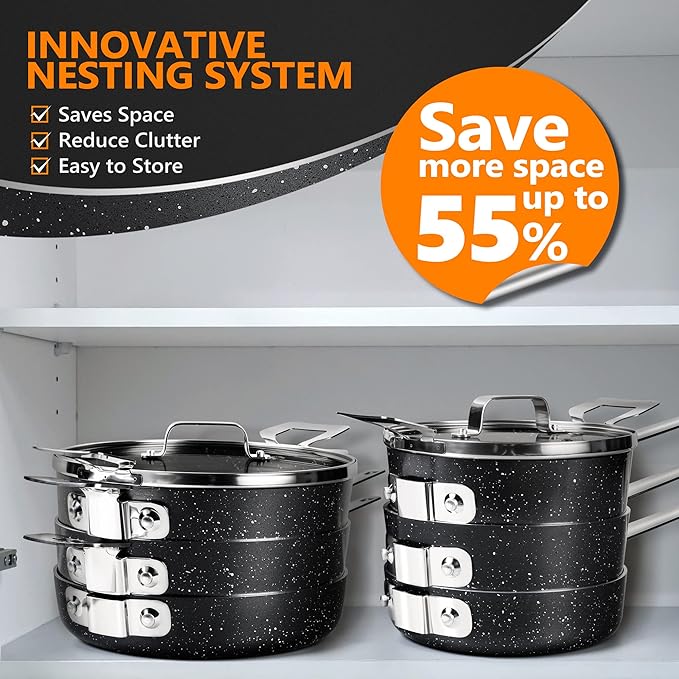 MICHELANGELO Stackable Pots and Pans Set 10 Piece 10 Inch Frying Pan with Nonstick Granite Coatings