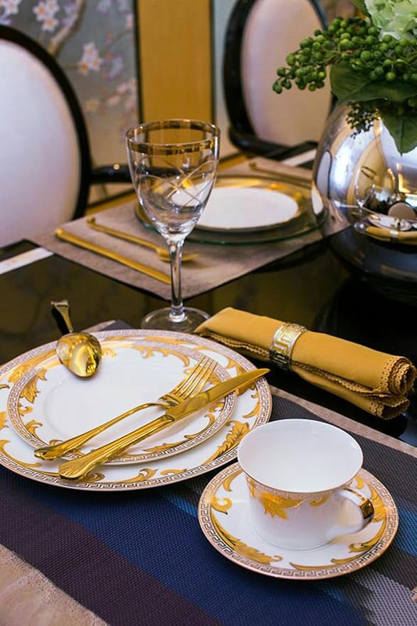 uropean Style Dinnerware Set Service for 6 Bone China Dinnerware Sets Unbreakable Porcelain Dinner Sets Coffee Cup and Saucer Tableware Set Steak Dinner Plates Dish Se golden hook-07