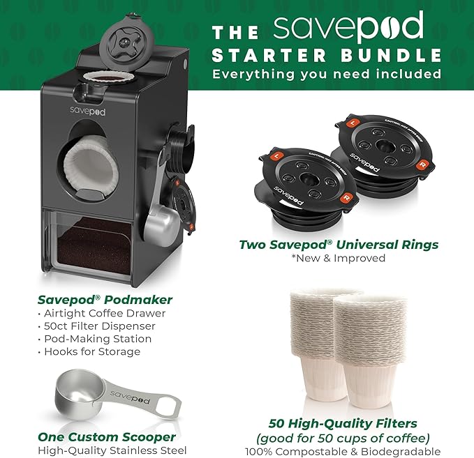 SavePod Coffee Pod Maker with Reusable Coffee Pods Compatible with Keurig and K-Cup Coffee Machines Smart Easy to Use &amp Convenient (Black Small)