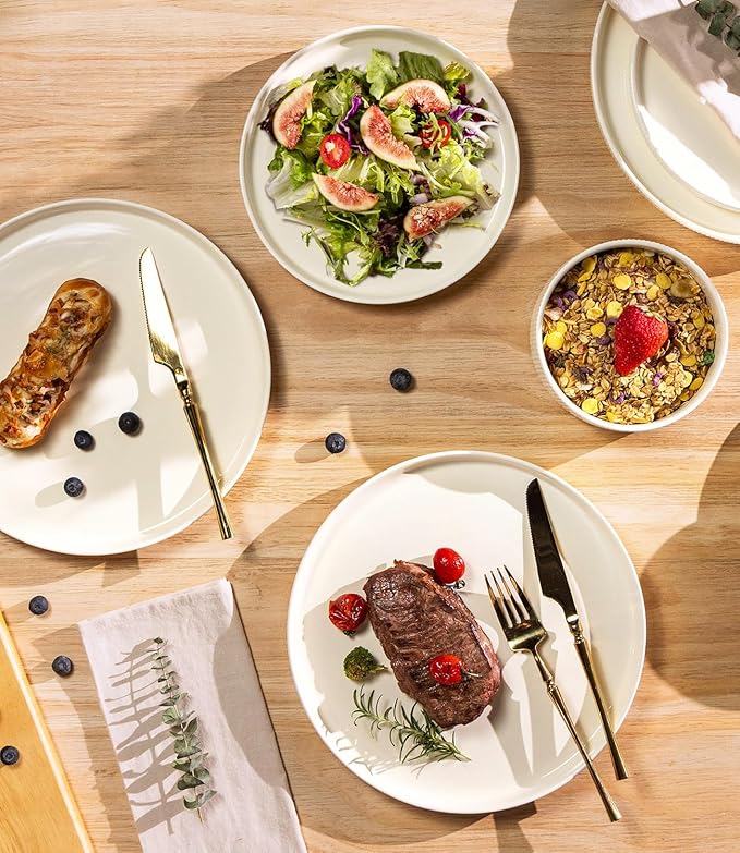 TheTerra Ceramic Dinnerware Sets for 8 24 Pieces Porcelain Lightweight Plates and Bowls Sets Scratch Resistant Dish Set Oven &amp Microwave &amp Dishwasher Safe Beige
