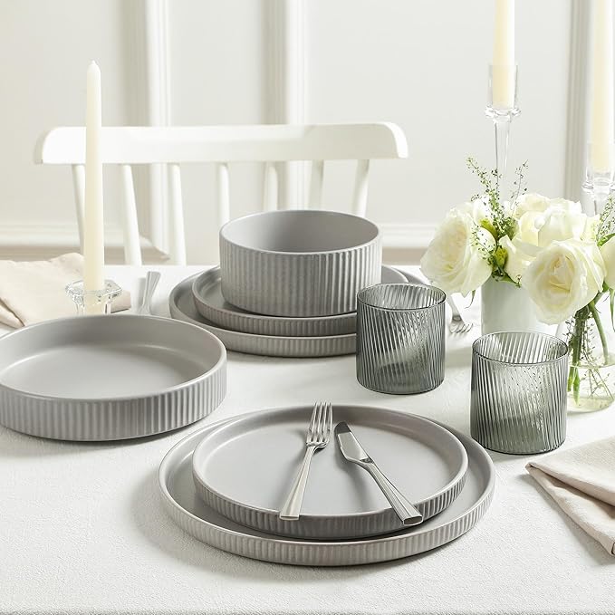 Stone Lain Haven Modern Stoneware 4 Piece Pasta Bowls Sets Dish Set for 4 Reactive Glaze Grey