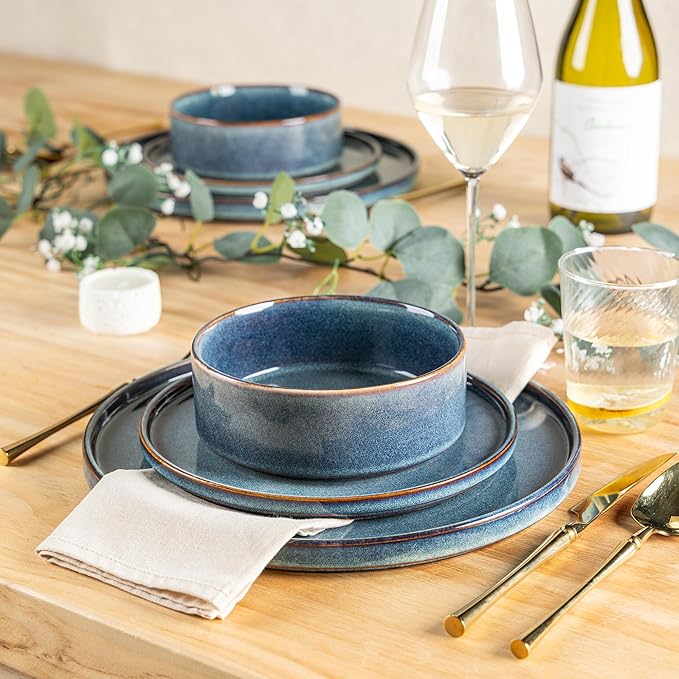 AmorArc Ceramic Dinnerware Sets Handmade Reactive Glaze Stoneware Plates and Bowls SetsHighly Chip and Crack Resistant | Dishwasher &amp Microwave Safe Dishes Set Service for 6 (18pc)