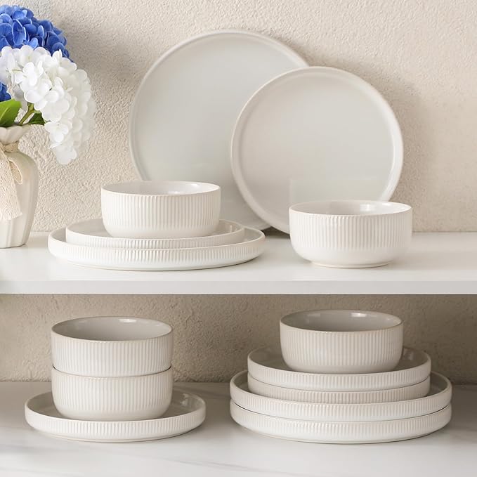 Dinnerware Sets 18 Pieces Stoneware Plates and Bowls Set Reactive Glaze Ceramic Dishes Set Scratch Resistant Kitchen Dinner Set Dishwasher &amp Microwave Safe Service for 6