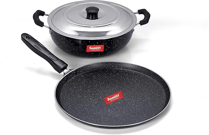 Sumeet NonStick Sparkle Induction Cookware Set of 2 Pcs (Tawa - 26.5Cm Kadhai - 22Cm - 2 Ltr)