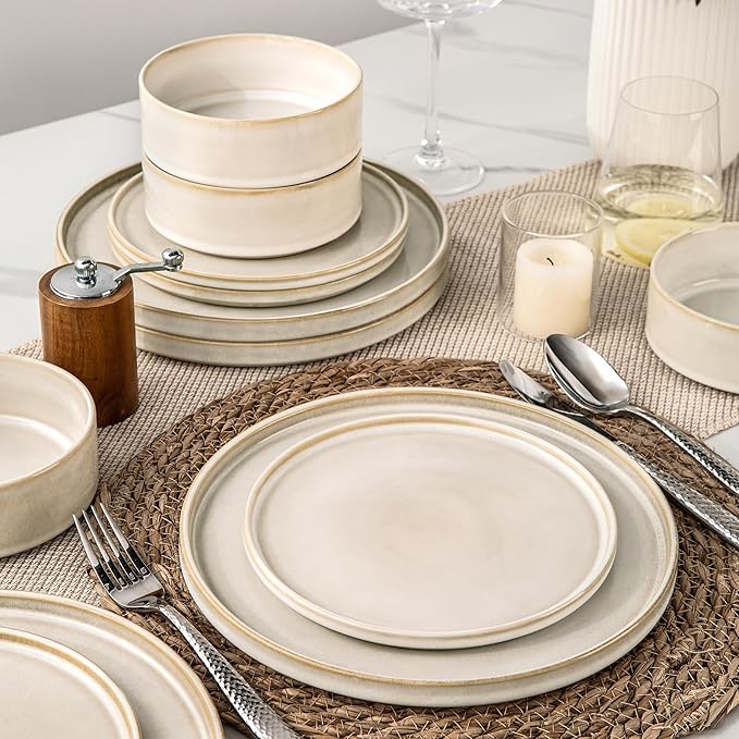 AmorArc Ceramic Dinnerware Sets Handmade Reactive Glaze Stoneware Plates and Bowls SetsHighly Chip and Crack Resistant | Dishwasher &amp Microwave Safe Dishes Set Service for 8 (24pc)