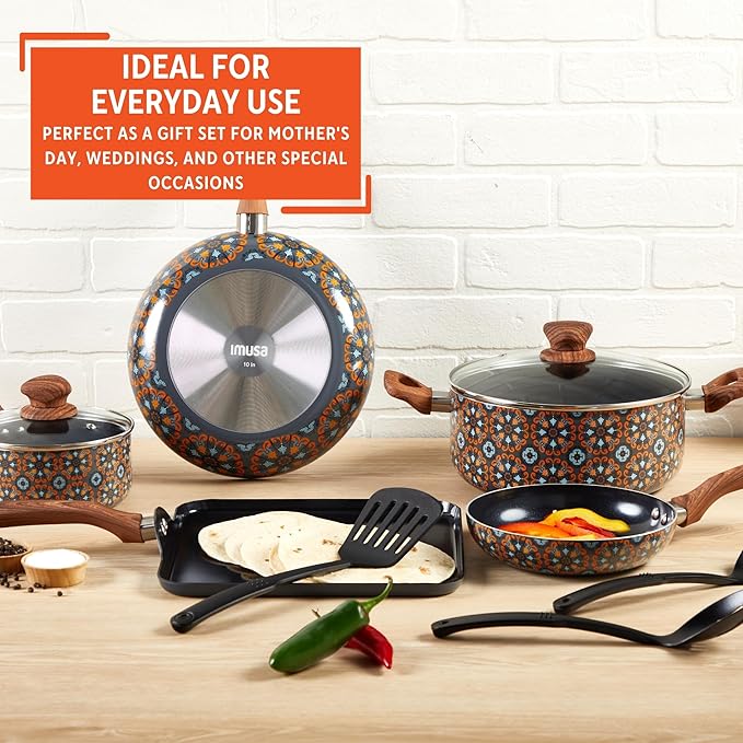 IMUSA 10pc Mexican Talavera Design Cookware Set with Tools