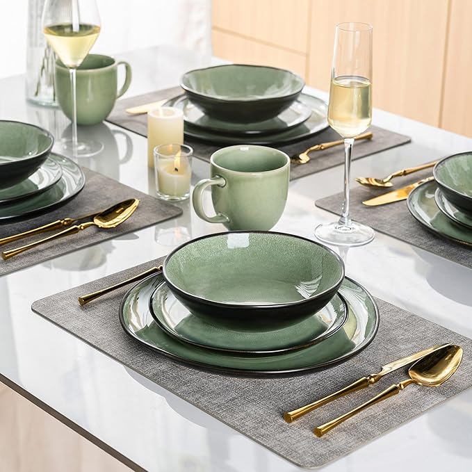 AmorArc Ceramic Dinnerware SetsHandmade Reactive Glaze Stoneware Plates and Bowls SetsHighly Scratch Resistant | Dishwasher &amp Microwave Safe Dishes SetService for 4 (12pc)