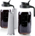 Cold Brew Coffee Maker 64 Oz Mason Jar Iced Coffee Maker 2 Set Half Gallon Glass Pitcher With Pour Spout Lids 2 Quart Wide Mouth Cold Brew Pitcher With Strainer For Fridge Lemonade Cold Brew Milk