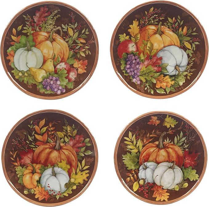 Harvest Blessings 16-Piece Ceramic Dinnerware Set Service for 4 – Celebrate the season with charming autumn motifs perfect for everyday dining fall gatherings and festive Thanksgiving tables