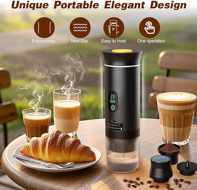 Portable Battery Espresso Coffee Maker for Travel 20 bar Mini Car Espresso Machines 3-in-1 Self-Heating Electric Espresso Maker USB-C Ground Coffee &amp Capsule Pod(Ns&ampDG) RV Hiking Office