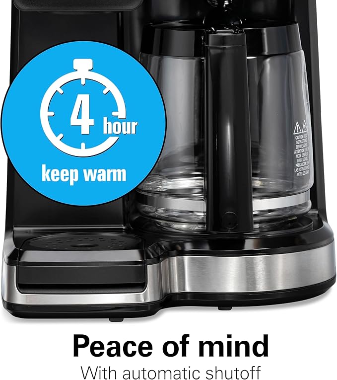 Hamilton Beach 2-Way 12 Cup Programmable Drip Hot and Iced Coffee Maker &amp Single Serve Coffee Machine Glass Carafe Auto Pause and Pour Black (47500J)