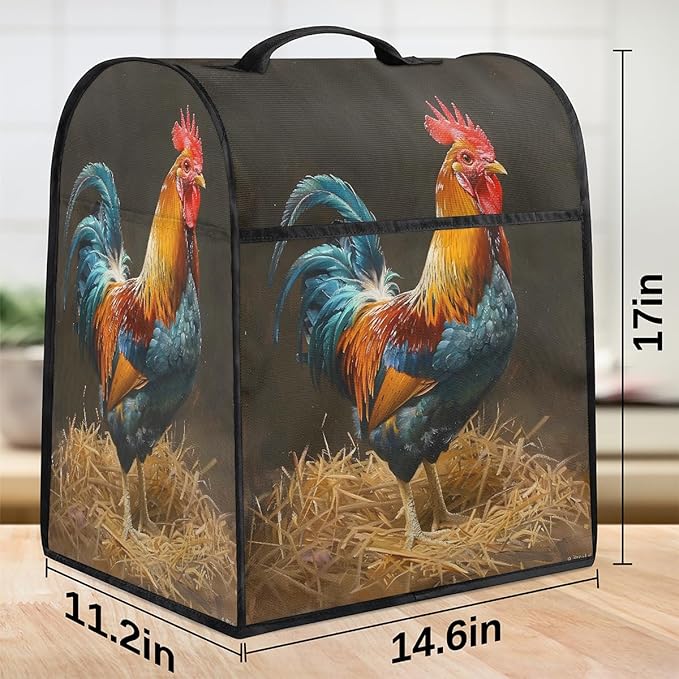 Kitchen Aid Mixer Cover Animal Rooster Autumn Stand Mixer Cover Compatible with 6-8 Quarts Stand Mixers Dust Covers with Zipper Pocket Foldable Washable Kitchen Aid Organizer Bag