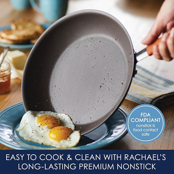 Rachael Ray Cucina Dishwasher Safe Hard Anodized Nonstick Cookware Pots and Pans Set 12 Piece Gray with Orange Handles