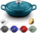 Signature Enameled Cast Iron Braiser Non-Stick Serving Pot with Tight Fitting Lid for Perfect Roasting Baking Sauteing Searing and Pan Frying | 1.5Q (1.4L) - Ocean Blue