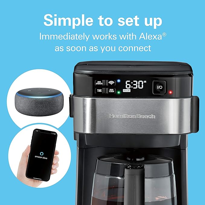 Hamilton Beach Works with Alexa Smart Coffee Maker Programmable 12 Cup Capacity Black and Stainless Steel (49350R)