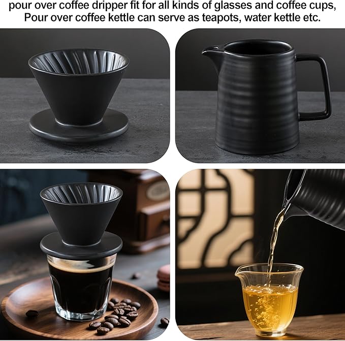 Pour Over Coffee Maker 17oz Pour Over Coffee Dripper Ceramic Retain Heat with 50PCS Paper Coffee Filter for Father's Day Christmas Reusable Drip Coffee Maker for Café Restaurant Home Camping