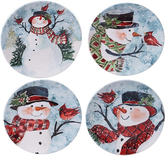 Certified International Watercolor Snowman DinnerwareDishware Red Medium