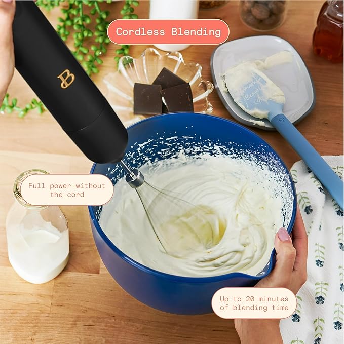 Cordless Immersion Blender 5-in-1 Set | Rechargeable Hand Blender with Chopper Whisk &amp Measuring Cup | 6 Variable Speeds | Stainless Steel Blades | BPA-Free | Stick Blender