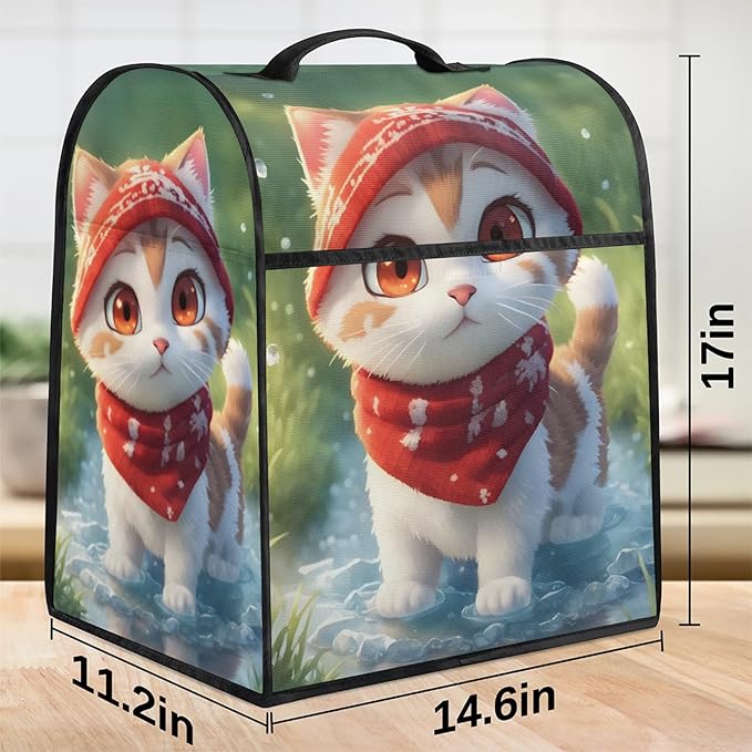 cfpolar Kitchen Aid Mixer Cover Compatible with 6-8 Quarts Animal White Cat Hat Stand Mixer Cover Kitchen Aid Mixers Accessories Appliance Organizer Bag Dust Covers with Zipper Pocket