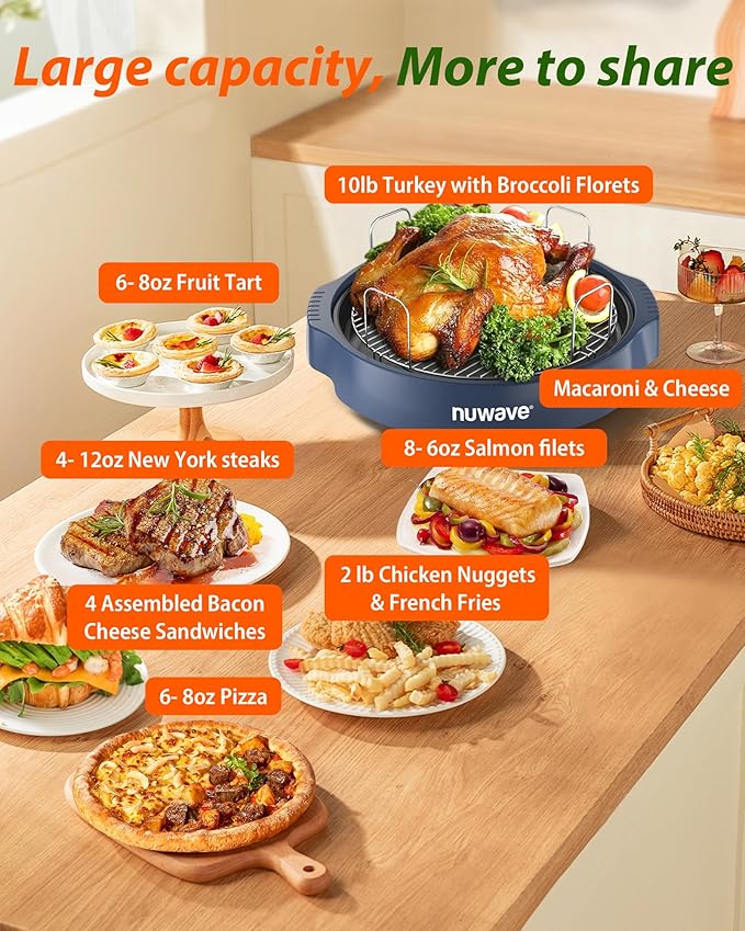Nuwave Oven Pro Plus Air Fryer Infra-Red Countertop 2025 Advanced Convection No Defrosting or Preheating Cook Fresh or Frozen Durable Power Dome 100 Presets &amp 50 Memory PFAS Free Dark Blue