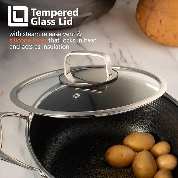 LIVWELL DiamondClad 6 Quarts Nonstick Hybrid Saucepan with Lid - Kitchen Gift - Nonstick Stainless Steel Saucepan - Hybrid Cookware Set - Heavy Stainless Steel Pot - Dishwasher Safe - PFOA-free
