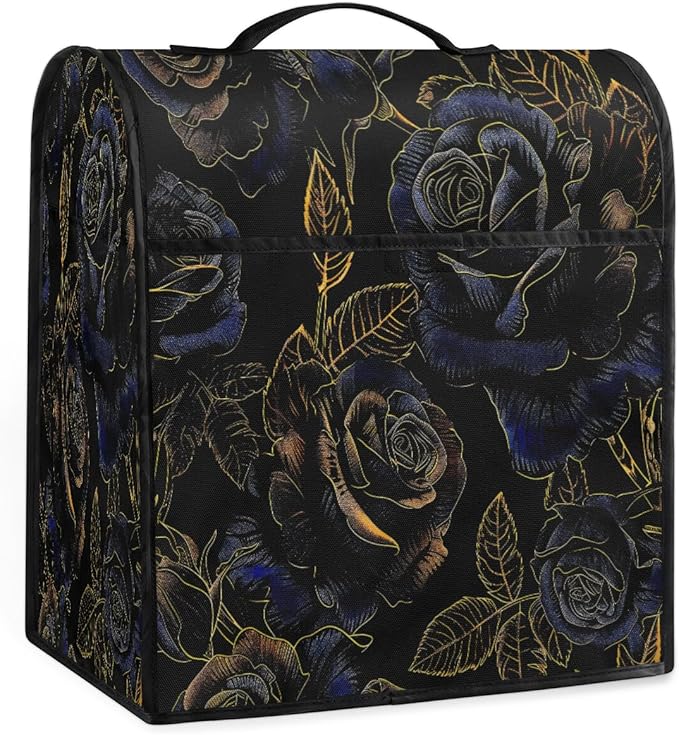 cfpolar Kitchen Aid Mixer Cover Compatible with 6-8 Quarts Flower Gold Blue Rose Stand Mixer Cover Kitchen Aid Mixers Accessories Appliance Organizer Bag Dust Covers with Zipper Pocket