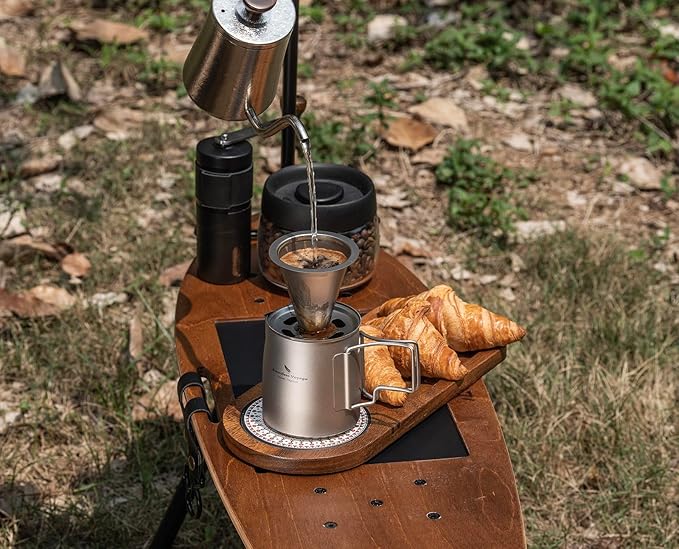 Boundless Voyage Titanium Pour-over Coffee Maker Set Coffee Mug with Reusable Detachable Dripper Manual Reusable Cone Filter for 1-2 Cups 6007P