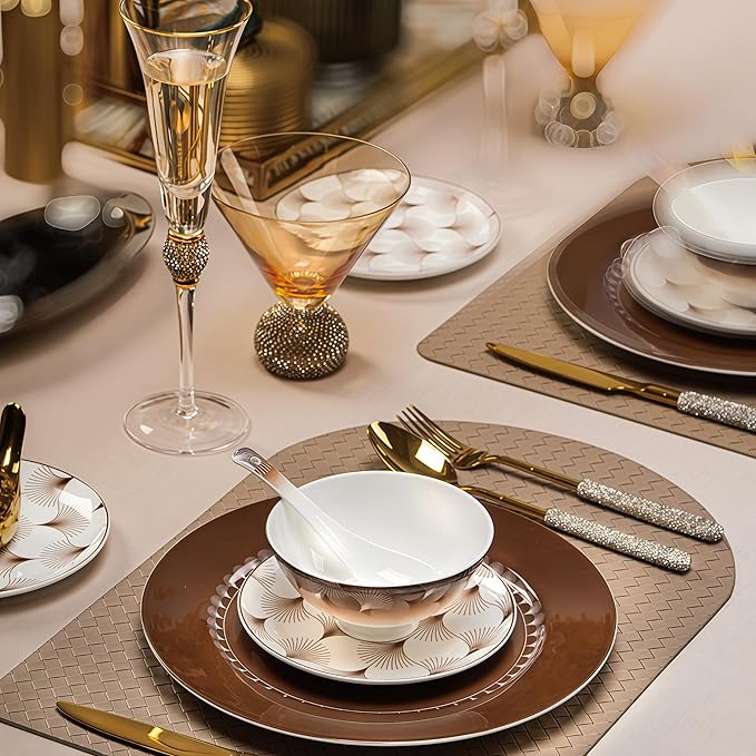 Fine Bone China Dinnerware SetPorcelain&ampCeramic Dinnerware SetsBone Stoneware &amp Ceramic Cookware Tableware Set Includes Dinner Plates|Spoons|Pasta Bowls|Soup Pot|Chopsticks (40 PCS)