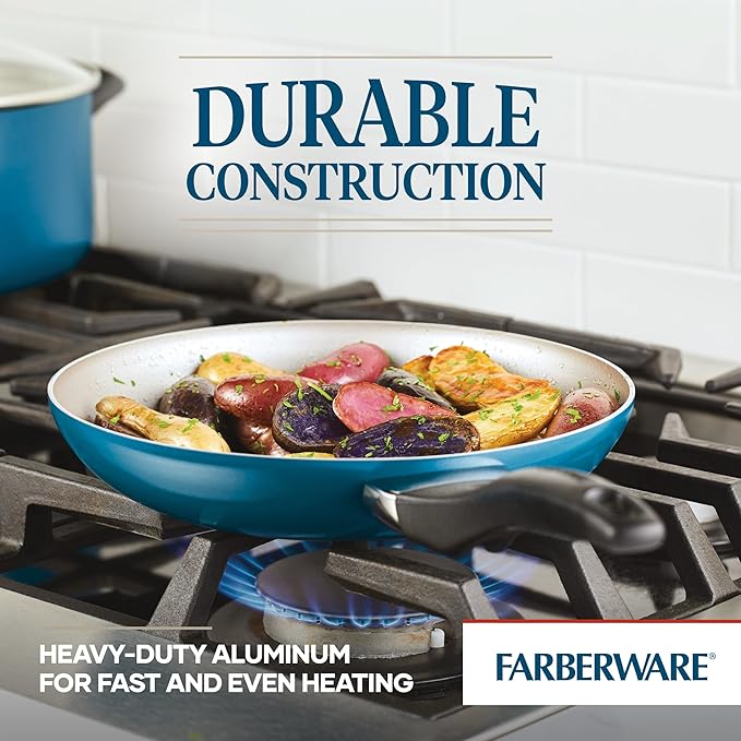 Farberware 20361 Dishwasher Safe Nonstick Cookware Set / Pots and Pans Set - 15 Piece Blue