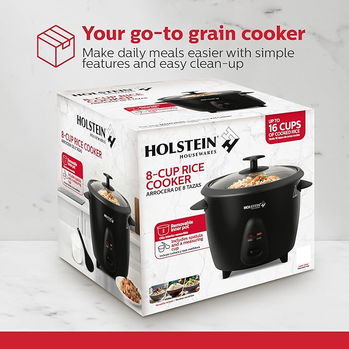 Holstein Housewares 16-Cup Cooked (8-Cup Uncooked) Rice Cooker Black – One-Touch Operation with Cook &amp Keep Warm Functions Perfect for Rice Quinoa Oatmeal Stews &amp Grains