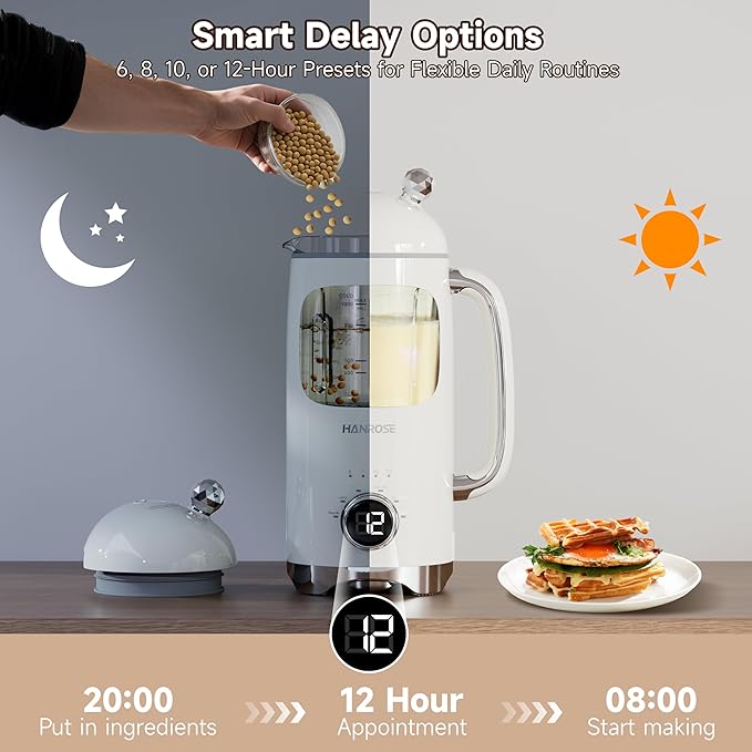6-in-1 Upgraded 34oz Nut Milk Maker Machine with 8 Stainless Steel Blades Automatic Plant-Based Milk Maker for Homemade Soy Almond Oat Shakes &amp More Keep Warm Delay Timer &amp Self-Cleaning
