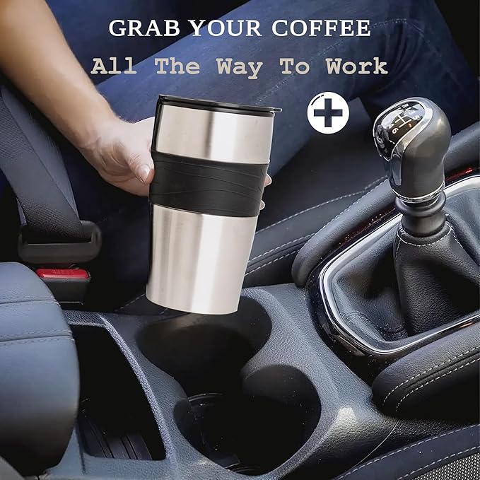 Mixpresso Black Personal Single Serve Coffee Maker with 14oz Travel Mug Drip Small Coffee Maker with Auto Shut Off Reusable Filter Works with Ground Coffee Only – Not for K-Cup Pods