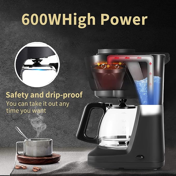 FixtureDisplays® 6-Cup Mini Switch Coffee Maker Black 6.3 X 7 X 11.41 inches 15668-NPF