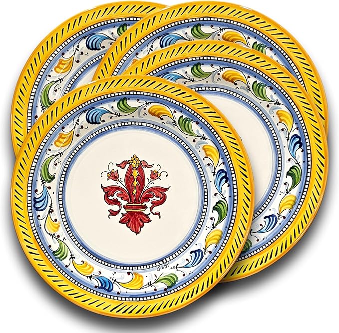Italian Ceramic dinnerware set - Hand Painted kitchen Dishes sets for 4 - Made in ITALY Tuscany - Italian Pottery dinner plates - Home Decor Lemons ISCHIA Ceramics dishes set - Service For 4