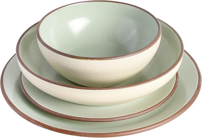 Gibson Elite Contempo Classic 16-Piece Double Bowl Dinnerware Set Service for 4 – Mint Stoneware Plates and Bowls