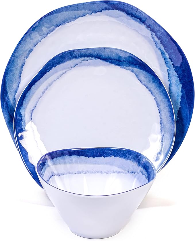 Prepara 12 Piece Melamine Dinnerware Set Blue Washed