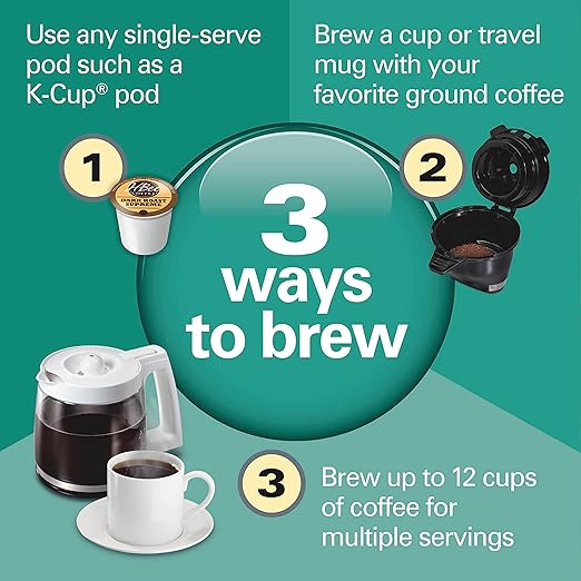 Hamilton Beach FlexBrew Trio 2-Way Coffee Maker Compatible with K-Cup Pods or Grounds Combo Single Serve &amp Full 12 Cup Coffee Pot White Fast Brewing Removeable Reservoir