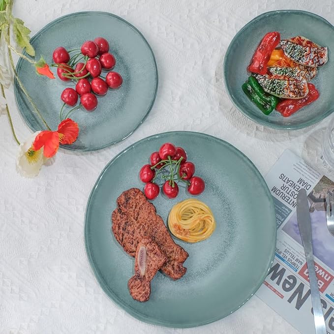 Missyip Melamine Dinnerware Set Indoor and Outdoor Use Plates and Bowls Sets Durable 12 Pcs Dishes Sets for 4 BPA Free Dishwasher Safe Not Microwave Not Oven