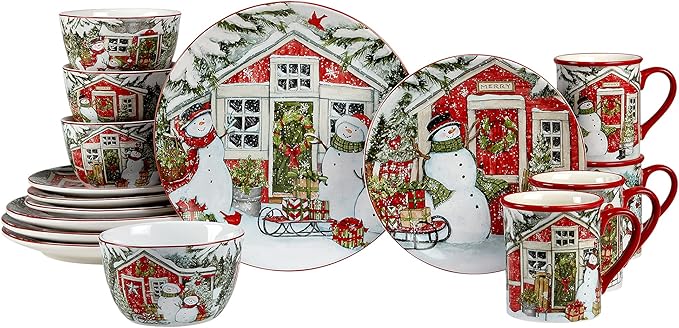 Certified International Snowman's Farmhouse 16 Pc. Dinnerware Set Service for 4